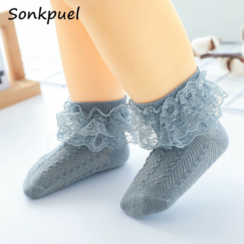 Breathable Cotton Socks with Lace for Little Girl Mesh Ruffle Socks for Kids White Pink Yellow Ankle Socks