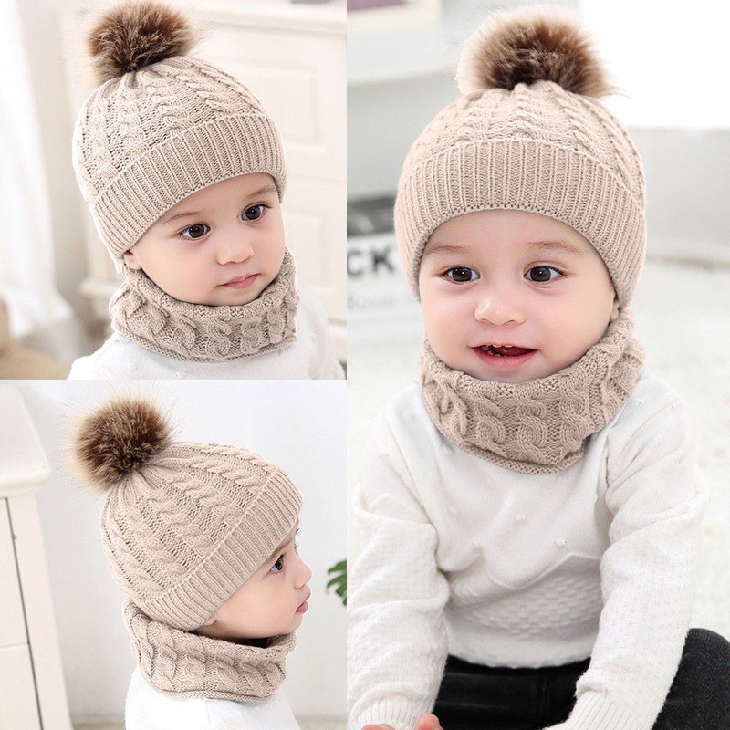 New Baby Hat Scarf Suit Autumn Winter Knitteed Kids Hat Scarf Set Wool Girls and Boys Hats Neck Children Scarf Accessories 0-3Y