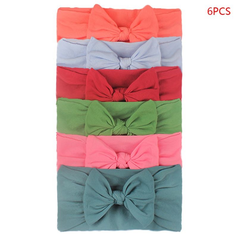 6pcs/set Baby Girls Lovely Bow Hairband Elastic Wide Headband Stretch Knot Headbands Turban Headdress Clothes Accessory