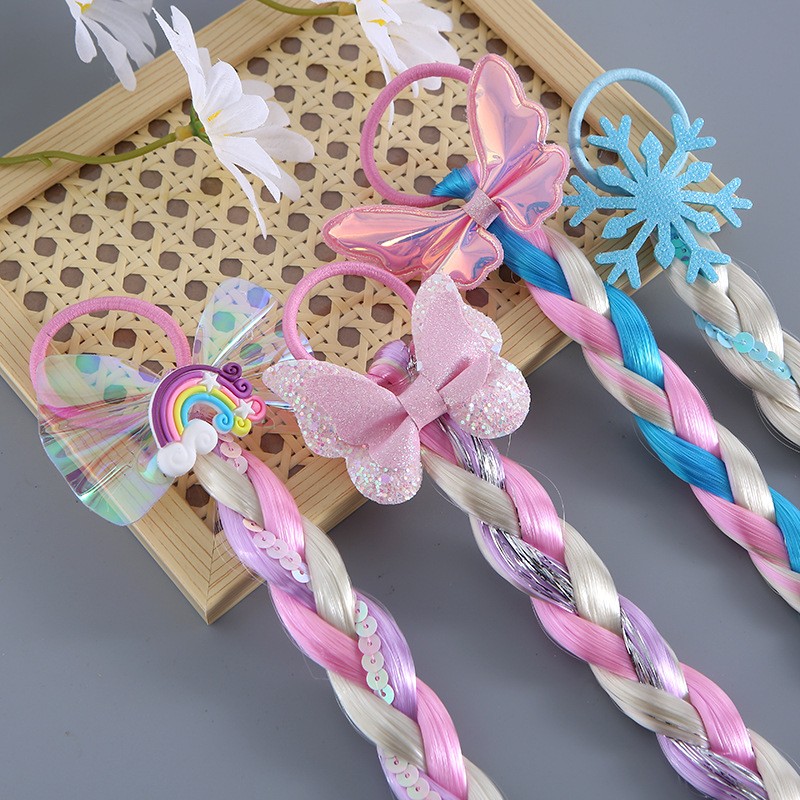 Princess Wig Ropes Cute Girls Princess Twist Hair Pieces Elastic Hair Bands Ponytail Headwear Elsa Unicorn Baby Hair Accessories