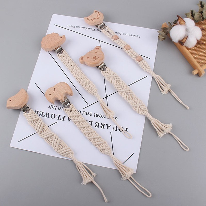 Safety Braided Cotton Rope Baby Toddler Doll Pacifier Soother Nipple Chain Strap Holder Handmade Wooden Pacifier Clips