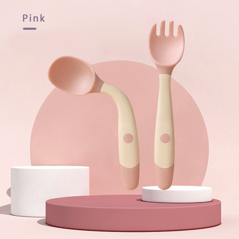 Baby Children Spoon Fork Set Soft Bendable Silicone Scoop Fork Cutlery Set Kid Training Feeding Cutlery Utensils