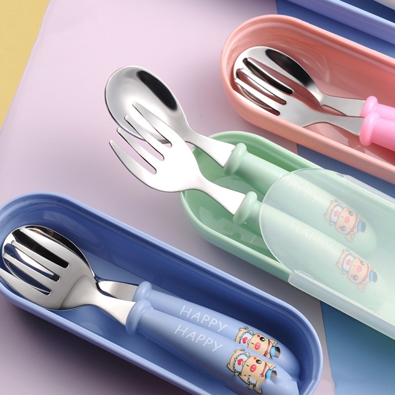 Baby Kids Cartoon Cute Spoon Fork Stainless Steel Tableware Training Learn Food Feeding Scoop Fork Utensils For Baby