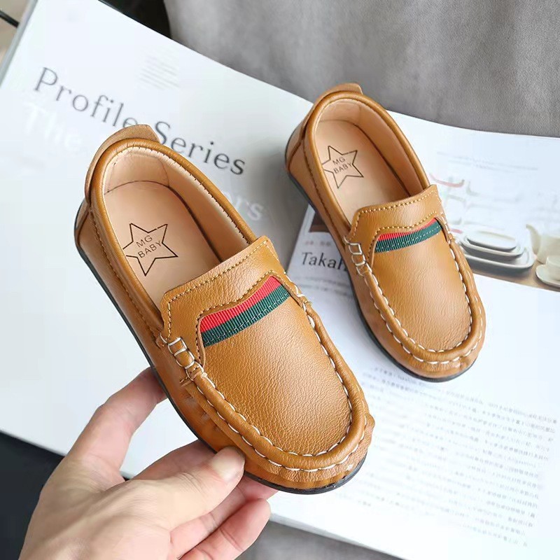 Boys Girls Moccasins Soft Bottom Casual Leather Shoes Kids Loafers Children Metal Wedding Autumn Fashion Flats Boat Sneakers