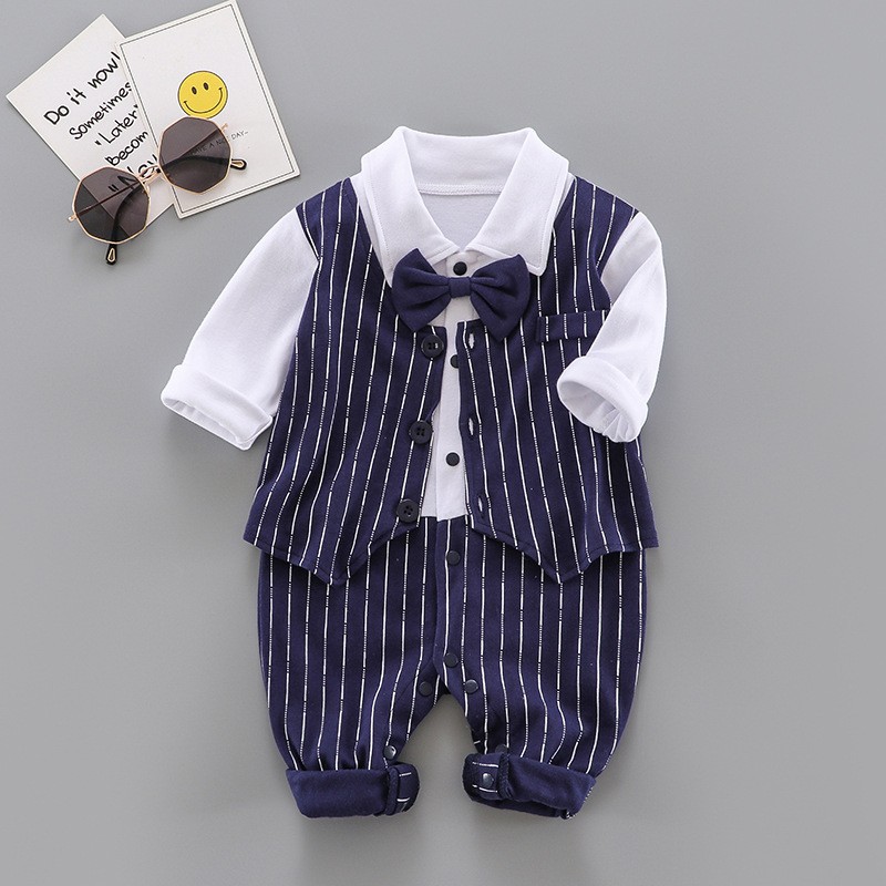 Baby check one-piece clothing children's clothing casual wear out boy baby autumn and winter cartoon clothing set