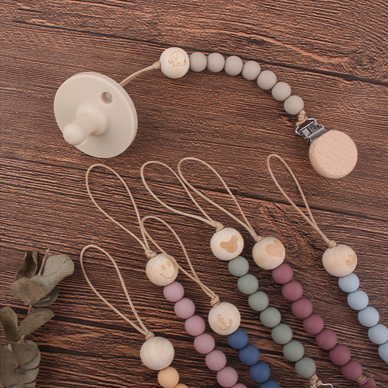 Wooden Baby Infant Toddler Doll Pacifier Silicone Soother Nipple Clip Chain Strap Baby Holder Chew Baby Teether Teething