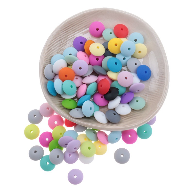 300pcs Silicone Flat Beads 12*6mm Chew Baby Teething Beads Lentil DIY Pacifier String Pearl Baby Toys Nurse Gift BPA Free