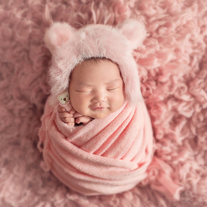 3pcs/set Newborn Infant Photography Wraps Knitted Baby Boys Girls Photo Props Faux Fur Hat Sturdy Stretch Blanket Bear Doll