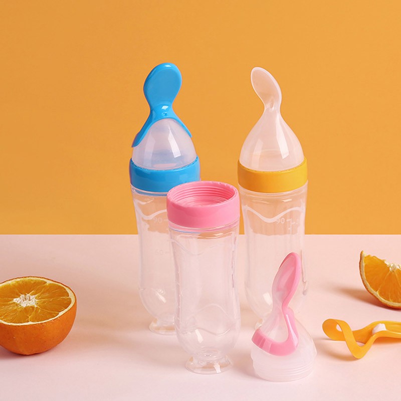 Newborn Baby Feeding Bottle 90ml Silicone Squeeze Spoon Milk Bottle Baby Training Nutrition Supplement