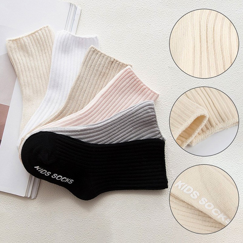 3 Pairs Baby Boys Socks Solid Color Kids Spring Autumn Cotton Breathable Keep Warm Floor Anti-slip Baby Girls Socks