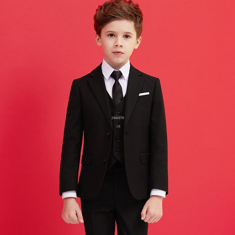 Boys Black 007 Wedding Suit Kids Formal Blazer Clothes Set Gentleman Children's Day Graduation Choir Performance Costume