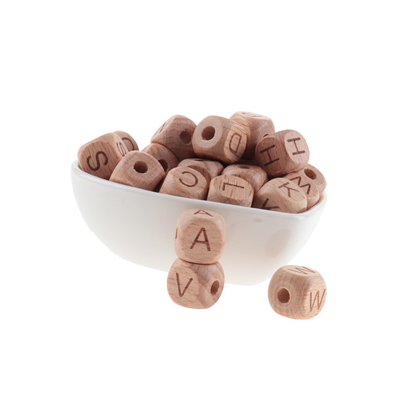 200pcs 12mm Beech Wooden Beads For Baby Wood Letters Bead Baby Teether Diy Beads With Silicone Teether Letters Alphabet