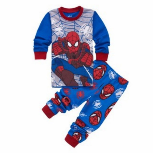 Kids Long Sleeve Pajamas Sleepwear T-shirt Sports Pajamas Kids Spider-Man Cartoon Pajamas Set Boys and Girls Pajamas