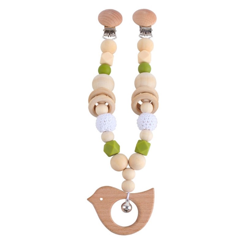 Baby Wooden Teether Nursing Molar Soother Teething Charm Stroller Clip Hanging Toy Pacifier Chain Pram Mobile Rattle