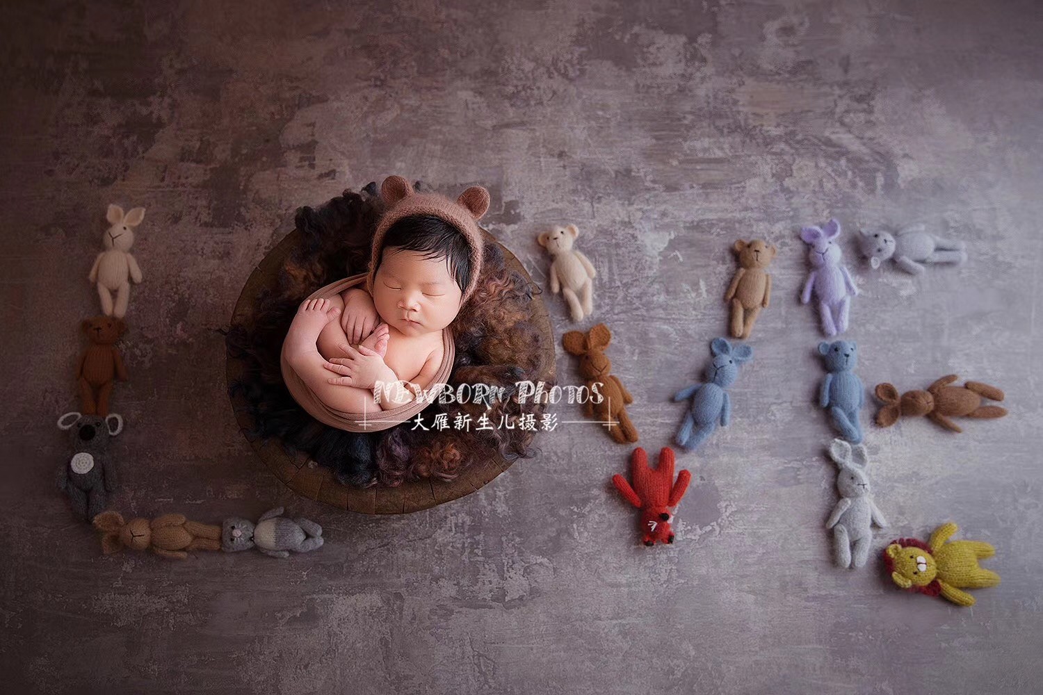 Newborn Photography Props Handmade Knitted Dolls Rabbit Bear Baby Photography Studio Accessories