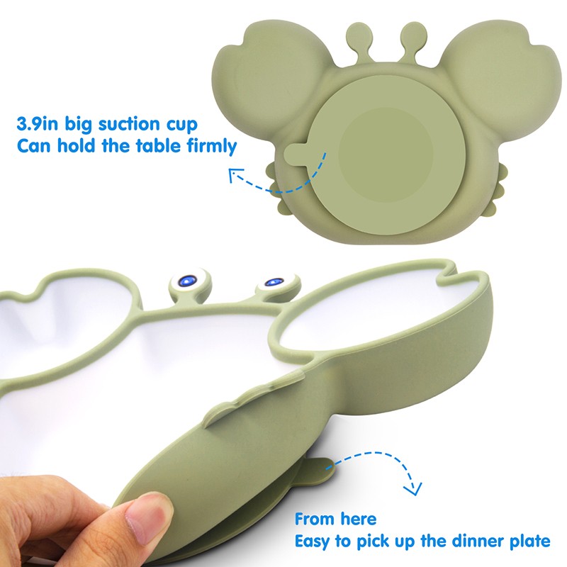 BOPOOBO Baby Dishes Silicone Suction Plate Cute Crab Children Feeding Plate Non-slip Baby Food Bowl Feeding for Kids