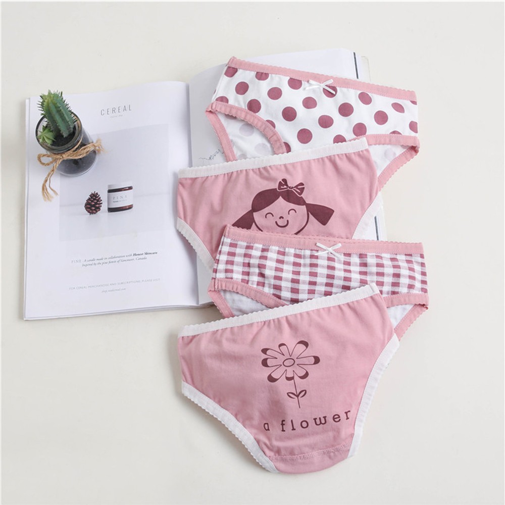 Girls Panties Kids Underwear Cotton Children's Briefs Wave Point Trellis Cartoon Short 4pcs/lot