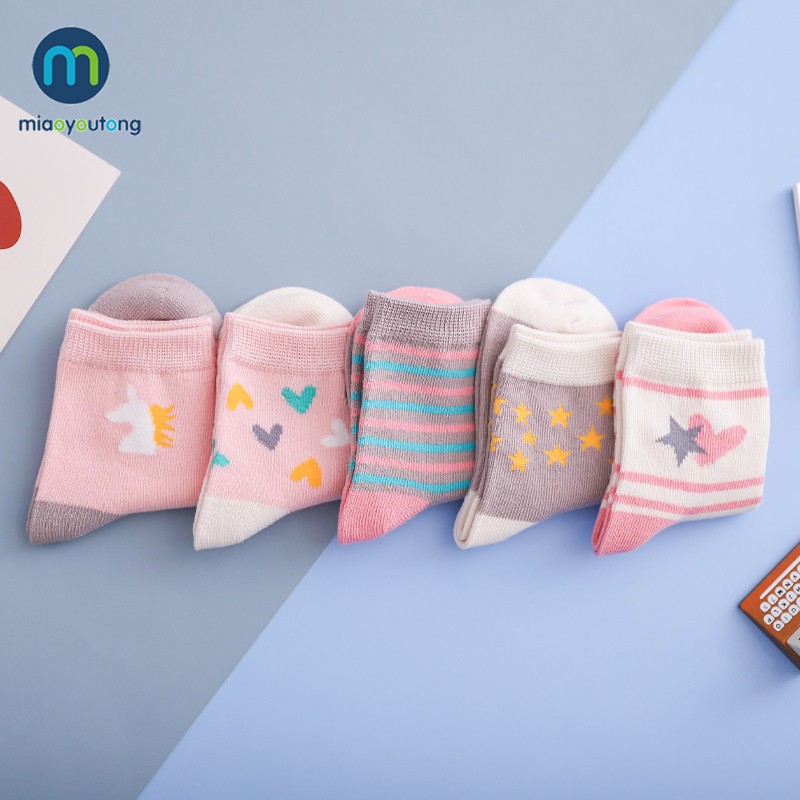 5pairs/lot Unicor Star Strip Cotton Knit Warm Children's Socks for Girls New Year Socks Kids Women's Short Socks Miaoyoutong