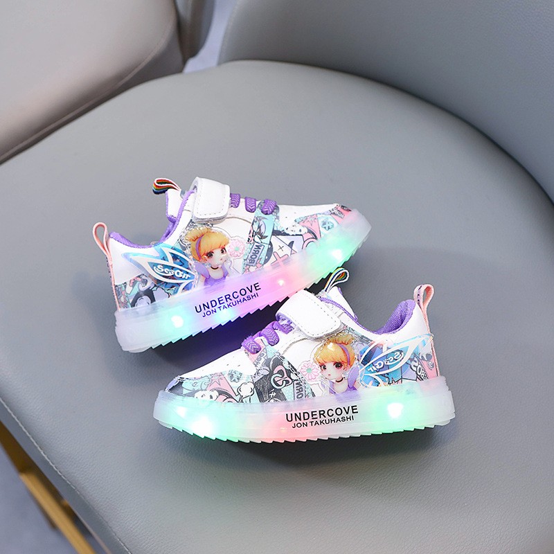 Girl shoes 2022 spring and autumn new girls ice and snow princess children Aisha LED light trend casual shoes sneakers