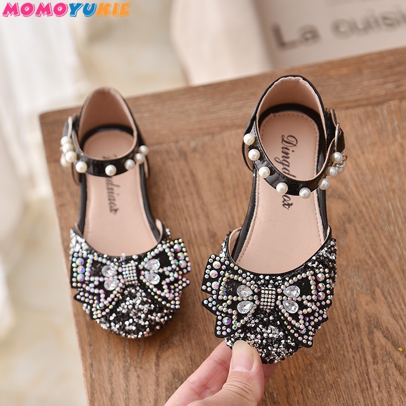 Girls Sequins Lace Bow Kids Shoes Girls Cute Pearl Princess Dance Single Casual Shoes 2021 New Children Party Wedding Shoes