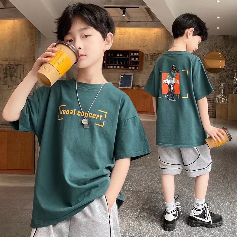 Children's clothing boys short-sleeved T-shirt summer new double-sided printing half-sleeved thin bottoming children's clothing