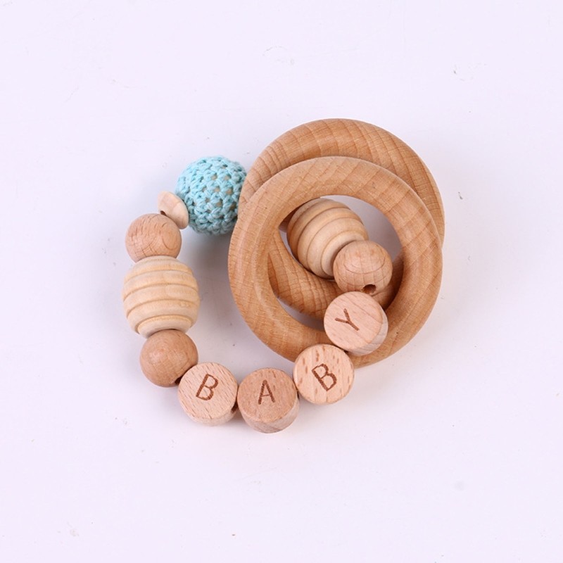 4pcs Baby Stroller Frame Pendants Wooden Ring Beads Teether Stroller Rattle Infant Newborn Nursing Molar Teething Toys Bathing Gifts