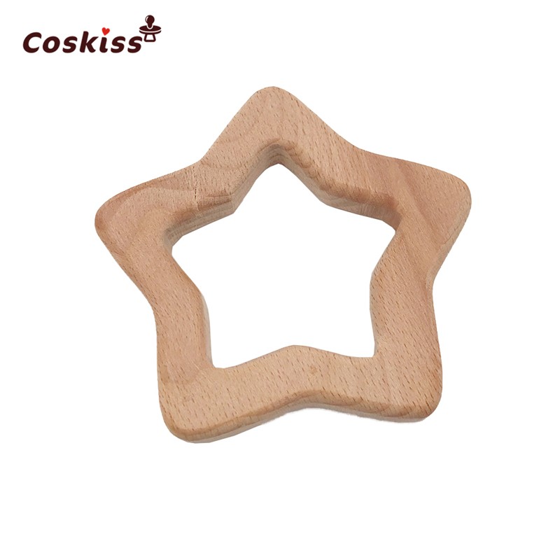 Coskiss 10pcs Handmade Beech Wood Star Teether Teether Silicone DIY Crafts Pendant Chew Pacifier Chain Accessories