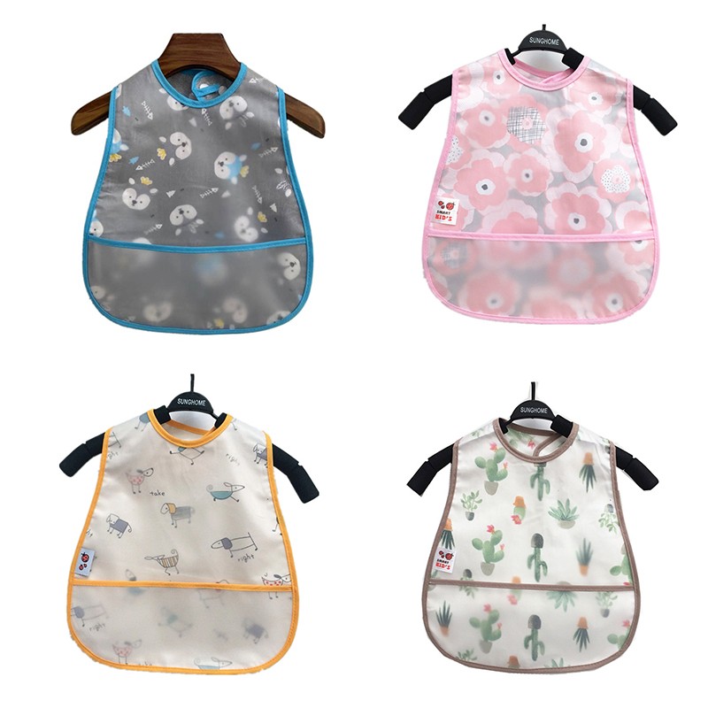 Baby Sleeves Waterproof Bib Cartoon Pattern Lunch Feeding Scarf Soft Cotton Baby Bibs EVA Layer Adjustable Saliva Cloth