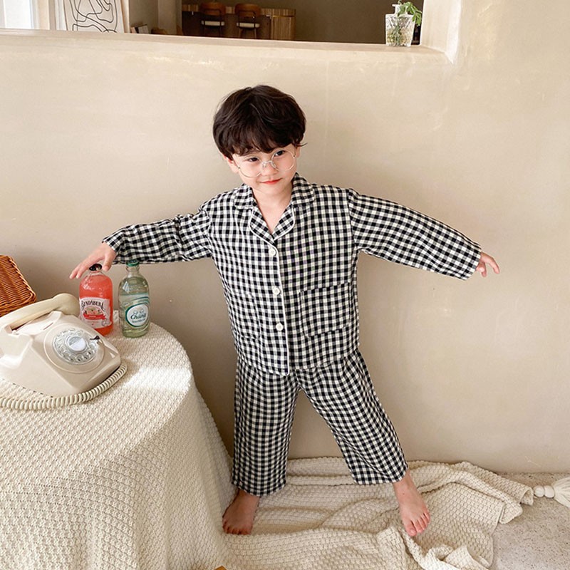 MILANCEL 2021 autumn new children's pajamas plaid home service suit long-sleeved sleepwear