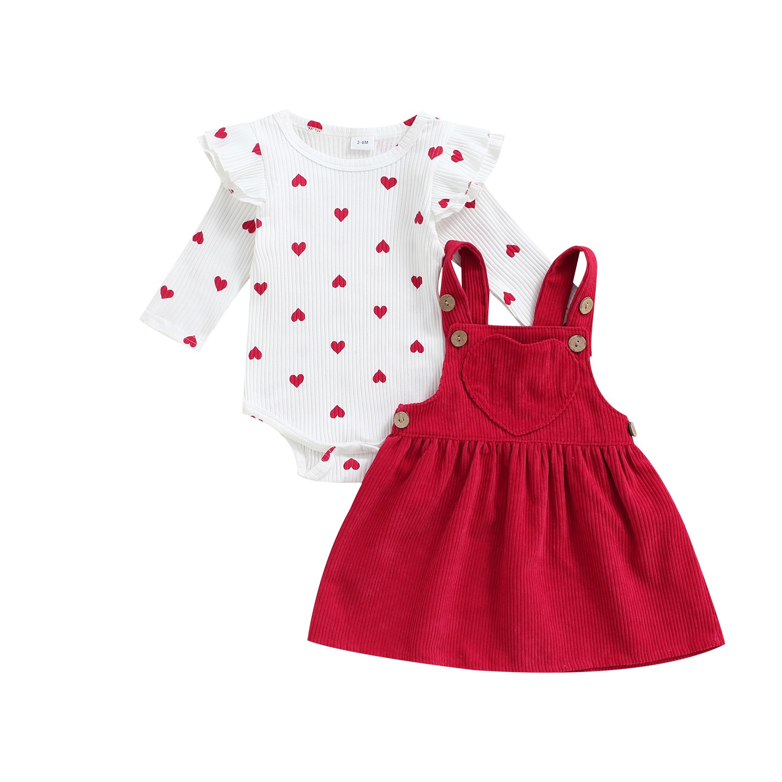 Ma & Baby 0-24M Valentine's Day Newborn Infant Baby Girls Clothes Set Heart Print Romper Corduroy Starp Spring Dresses Outfits D95