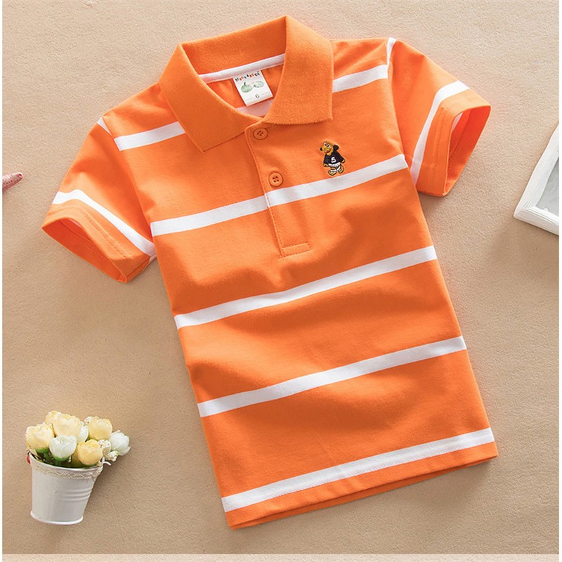 Jargazol T-shirt Children's Clothing Turn-down Collar T-shirt Summer Baby Boys Striped Color Baby Clothes