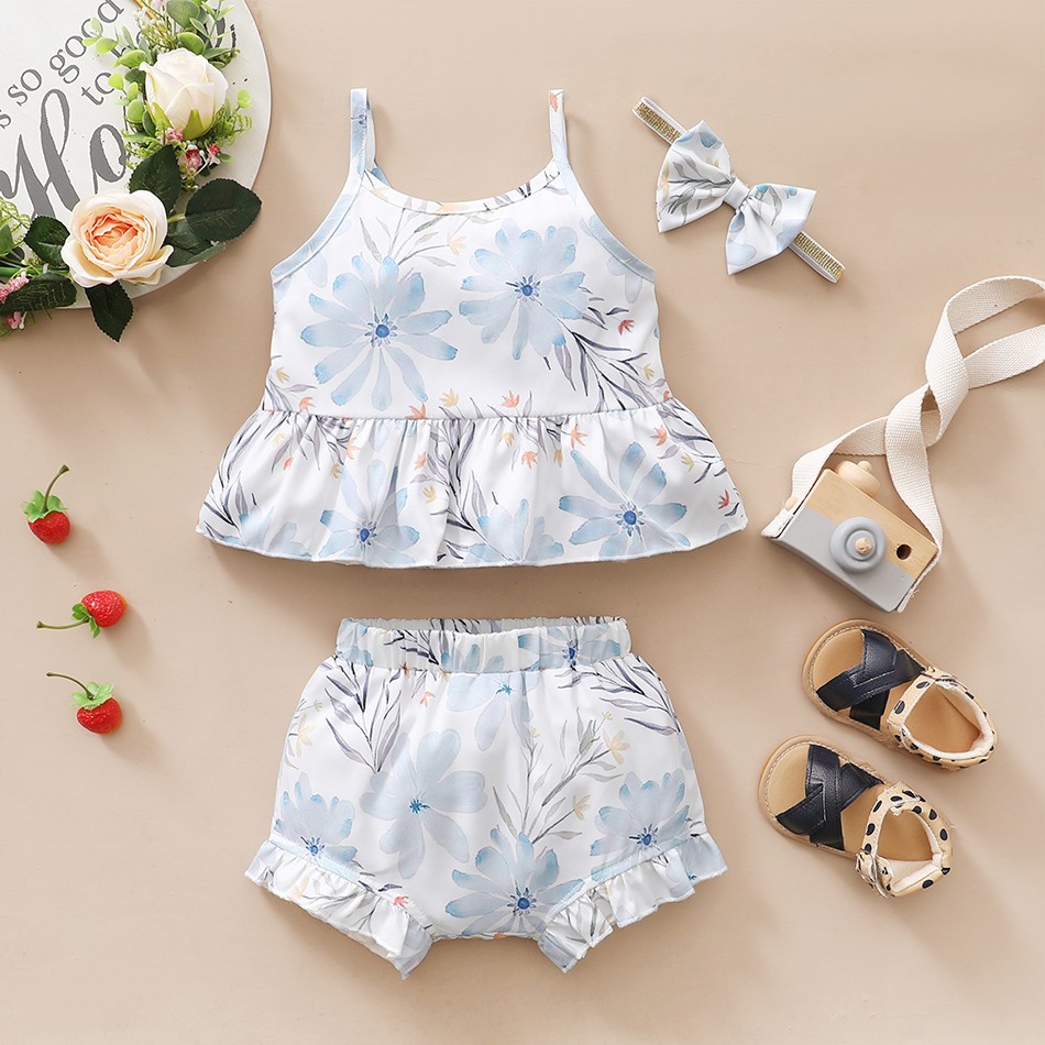 Baby Summer Clothes 0-3Y Baby Kids Baby Girls Clothes Yellow Sunflower Tops T-shirt Floral Bow Pants 3pcs Outfits Set