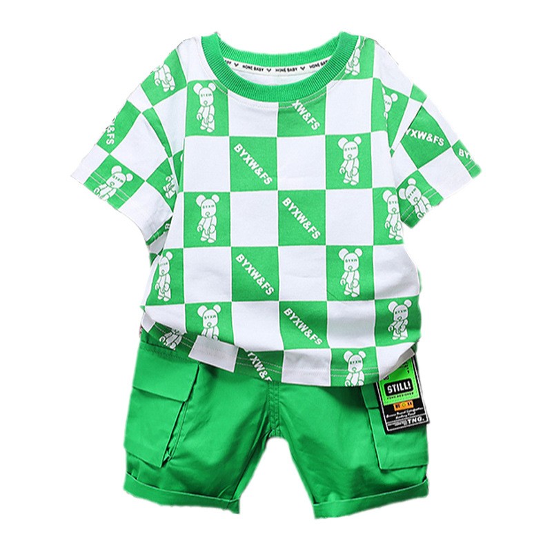 Baby Boys Casual Clothes Infant Fashion Outfits New Summer Toddler Square Print T-shirt Shorts 2pcs Sets For Kids Girls Clothes