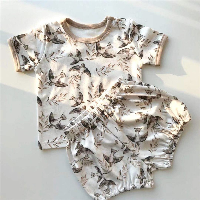 Newborn Baby Girl Boy Clothes Summer Floral Cotton Baby Clothes Sets Short Sleeve Tops T-shirt + Shorts 2pcs Baby Outfits