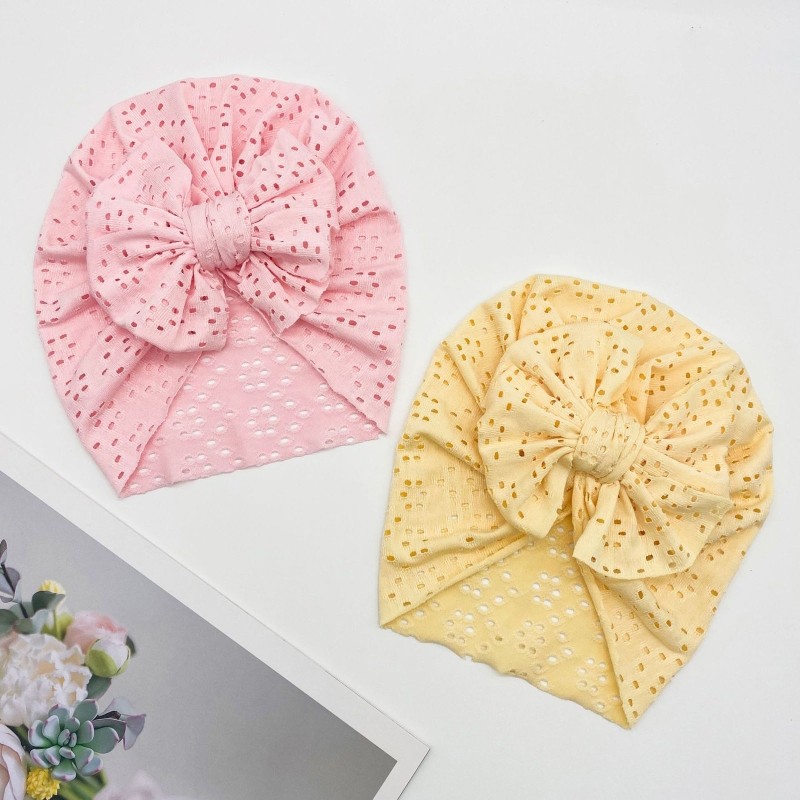 Newborn Fetus Hat Summer Hollow Breathable Baby Headband Knotted Polyester Hats for Newborn Infant Headwear Baby Shower Caps