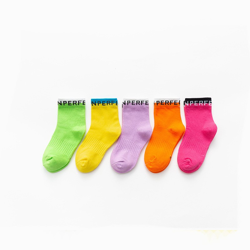 5pcs/lot Spring and Autumn 1-12T Children's Socks Candy Colors Letter Baby Girls Socks Toddler Soft Socks Baby Boys Socks