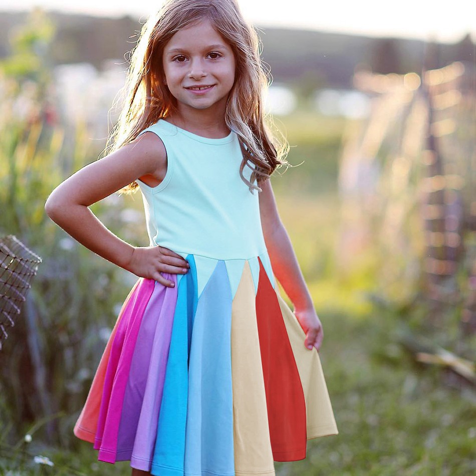 Miyabai Twirl Dress for Girls Casual Summer Dress Rainbow Baby Clothes Soft Dress for Princess Party