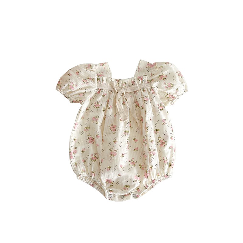 Yg 2022 Summer Baby Bodycon Jumpsuit Mini Broken Floral Bowknot Baby Boys Short Sleeve Jumpsuit Baby Clothes