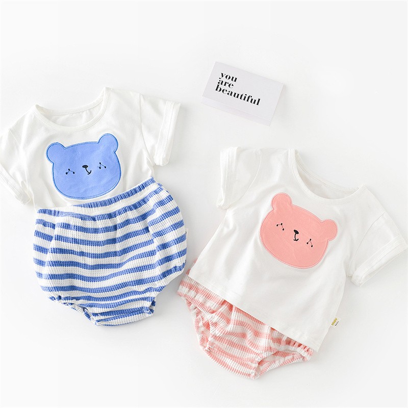 Infant clothing sets 2022 summer girl boy T-shirt shorts 2pcs suit baby kids outfits cartoon bear cotton baby clothes