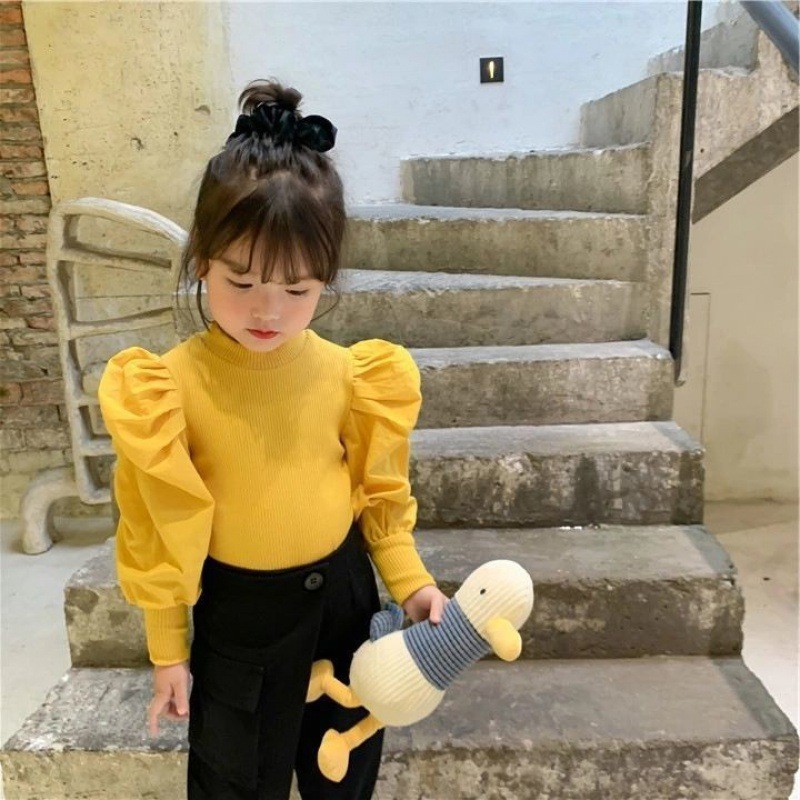 Girls Knitwear Sweater Knitted Sweatshirts Children Fashion Clothing Streetwear Ins Puff Sleeve Kids Clothes