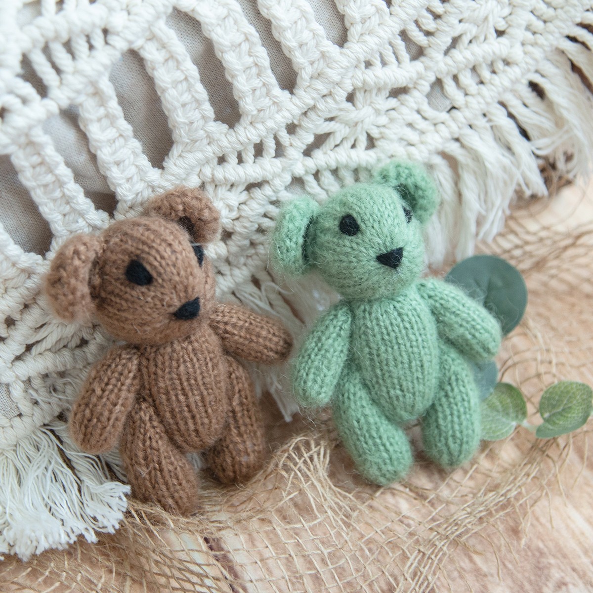 Newborn Teddy Bear Knit Mohair Animal Stuffer Photography Props Crochet Baby Photo Shoot