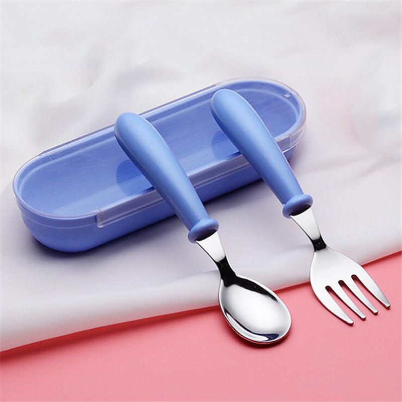 Baby gadgets cutlery set children utensils stainless steel baby dinnerware cutlery cartoon infant food feeding spoon fork