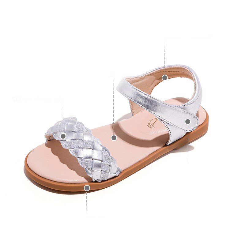 Children Sandals Microfiber Children Gold Beach Shoes Summer 2022 New Soft Light Sandals Princess Shoes Girls Silver Flat Shoes