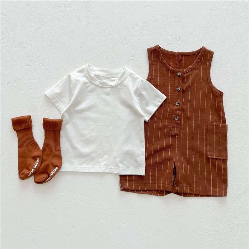 2pcs Toddler Girl Clothes Set Baby Boys Girls White Sleeveless T-shirt Jumpsuit Summer Fashion Baby Clothes