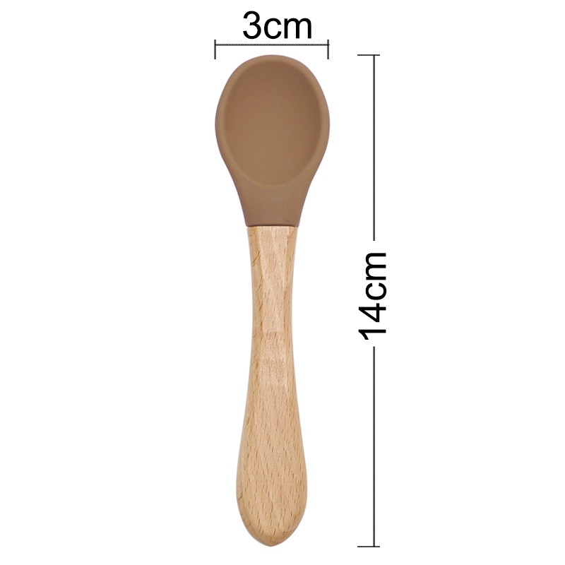 Wooden Feeding Handle Silicone Spoon For Baby Utensils Eat Soild Food Kids Training Ability Manipulation Children's Tableware