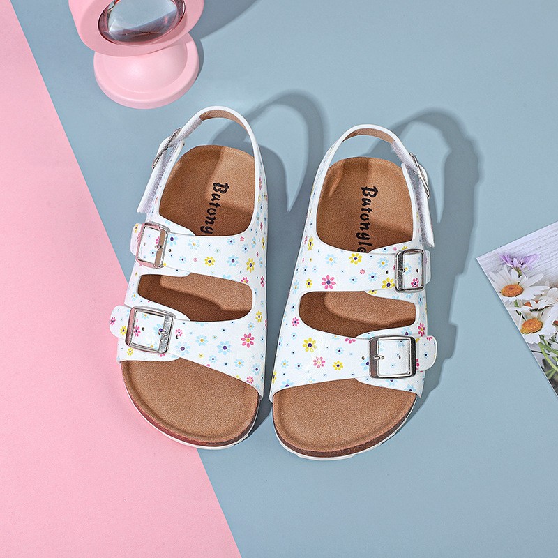 2022 Fashion Women Sandals Summer White Soft Anti-slip Kids Shoes Children Cork Shoes For Girls Sandals Commercial Beach Shoes