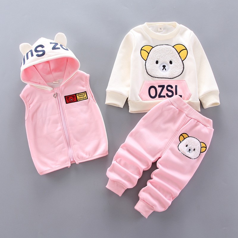 Baby Boys Girls Warm T-shirt Waistcoat Pants Set Infant Clothing Kids Overalls Tracksuit Children Tracksuit Toddler Clothe