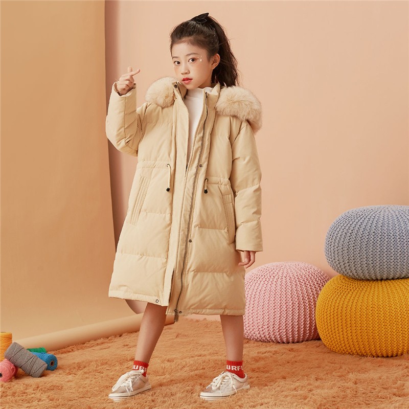 ton lion kids winter fashion casual windproof and warm girls mid-length down jacket 5-12 years old girls winter coat