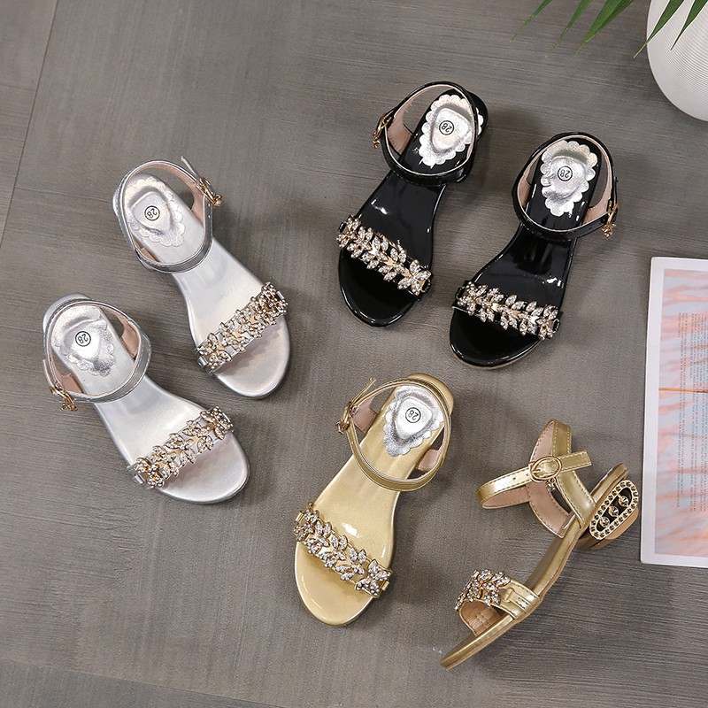 New Girl Roman Sandals Children 2022 Rhinestone Silver Buckle Baby Shoes With Low Peep Toe Sandal Shoes Children Birthday Gift