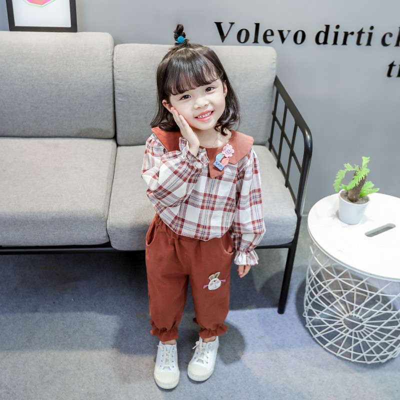 Baby Girls Clothes Sets Kids 2022 Fashion Infant Spring Autumn Sweet 2pcs Print Clothes Doll Collar Tops+Pants Baby Suits